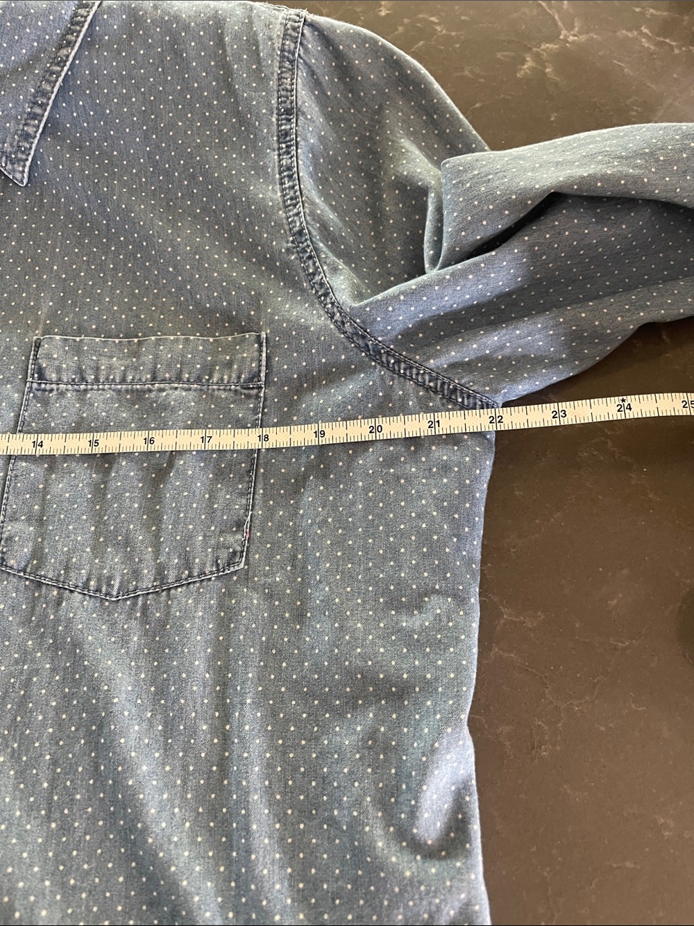 Chico's Light Blue Polka Dot Denim Shirt- L - Picture 3 of 5
